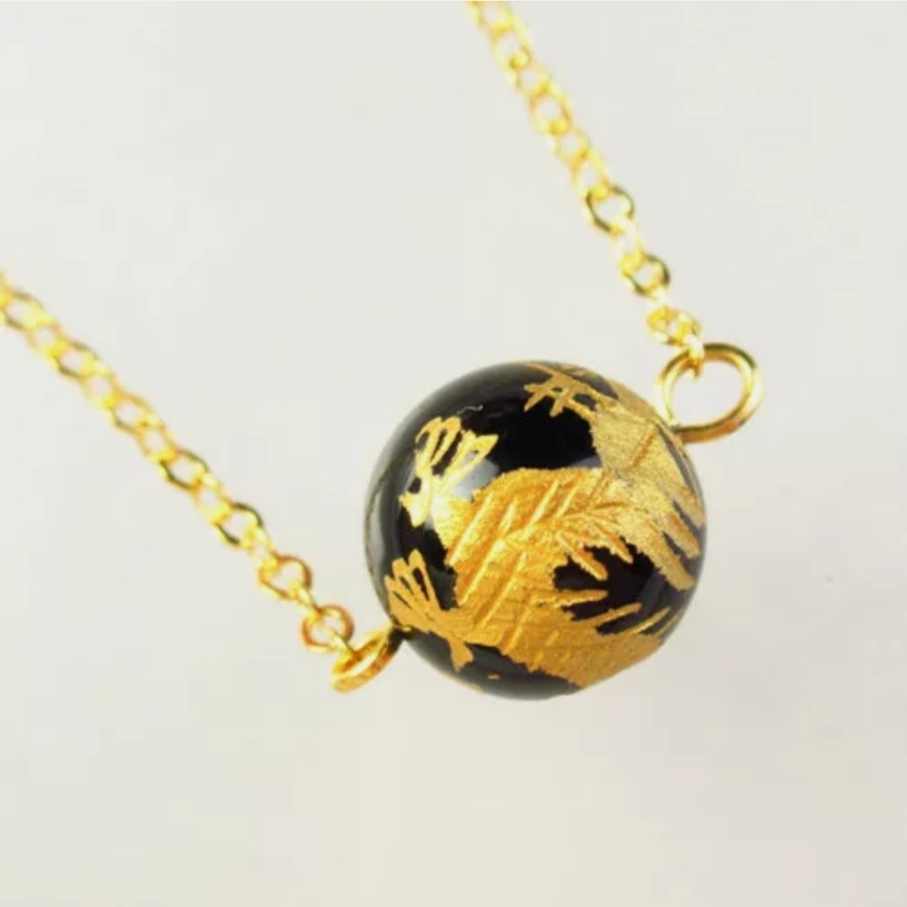 New Black Obsidian Gold Plated Necklace.